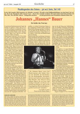 Johannes „Hannes“ Bauer Ein Großer Des Free-Jazz