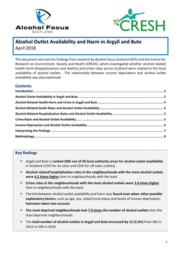 Alcohol Outlet Availability and Harm in Argyll and Bute April 2018