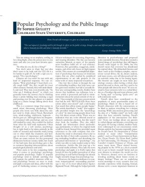 Popular Psychology and the Public Image by Sophie Gullett Colorado State University, Colorado