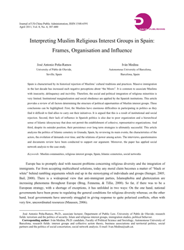 Interpreting Muslim Religious Interest Groups in Spain: Frames, Organisation and Influence