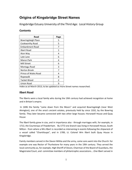 Origins of Kingsbridge Street Names