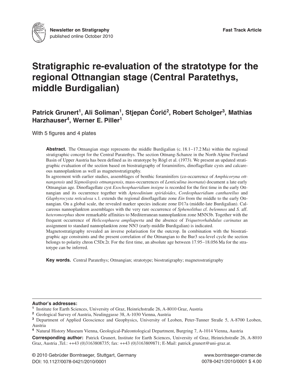 Stratigraphic Re-Evaluation of the Stratotype for the Regional Ottnangian Stage (Central Paratethys, Middle Burdigalian)