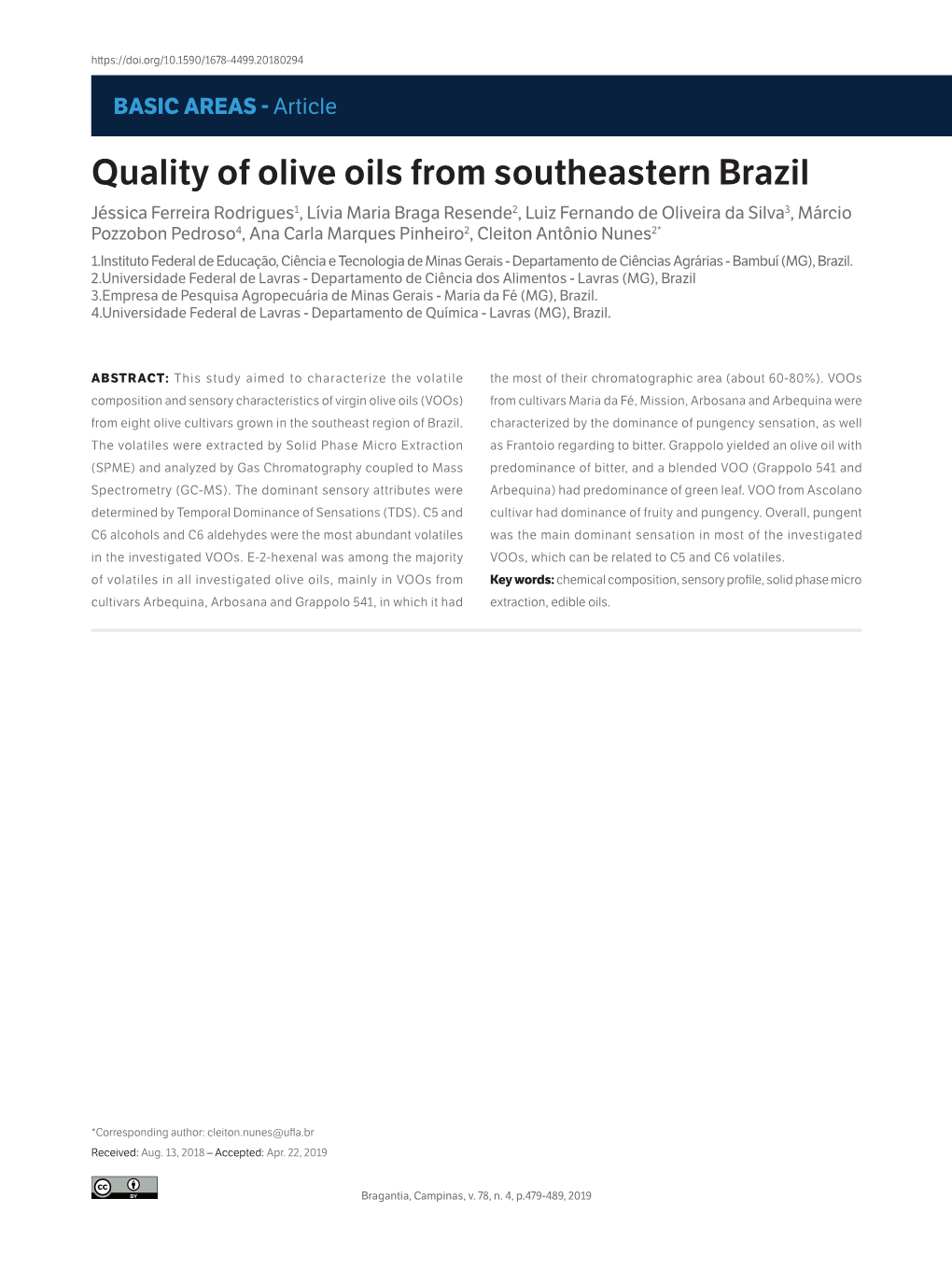 Quality of Olive Oils from Southeastern Brazil