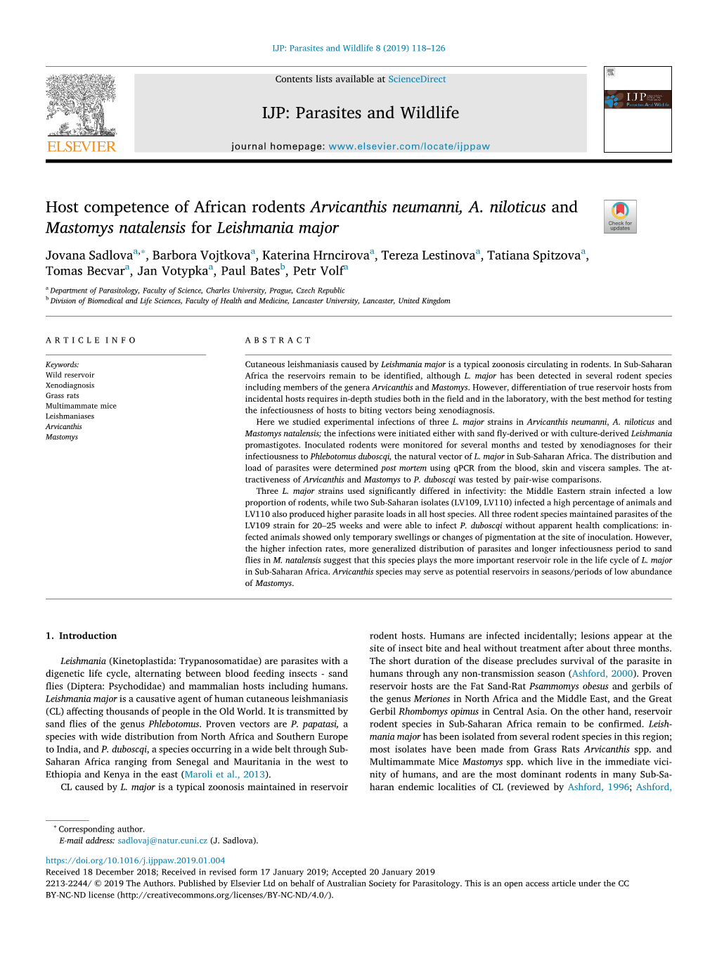 Host Competence of African Rodents Arvicanthis Neumanni, A. Niloticus