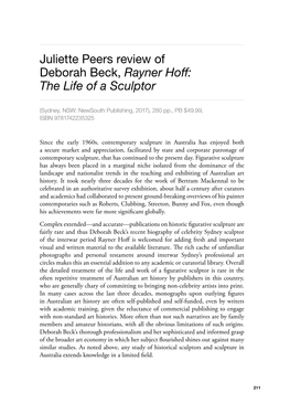 Juliette Peers Review of Deborah Beck, Rayner Hoff: the Life of a Sculptor