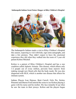 Indianapolis Indians Scout Future Slugger at Riley Children's Hospital