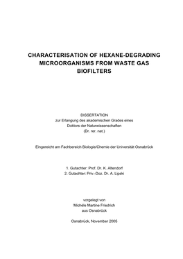 Characterisation of Hexane-Degrading Microorganisms from Waste Gas Biofilters