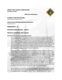 FOREST FIRE LOOKOUT ASSOCIATION 2020 Year-End