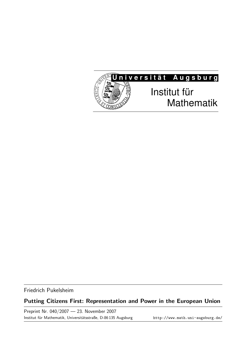 Institut F№R Mathematik