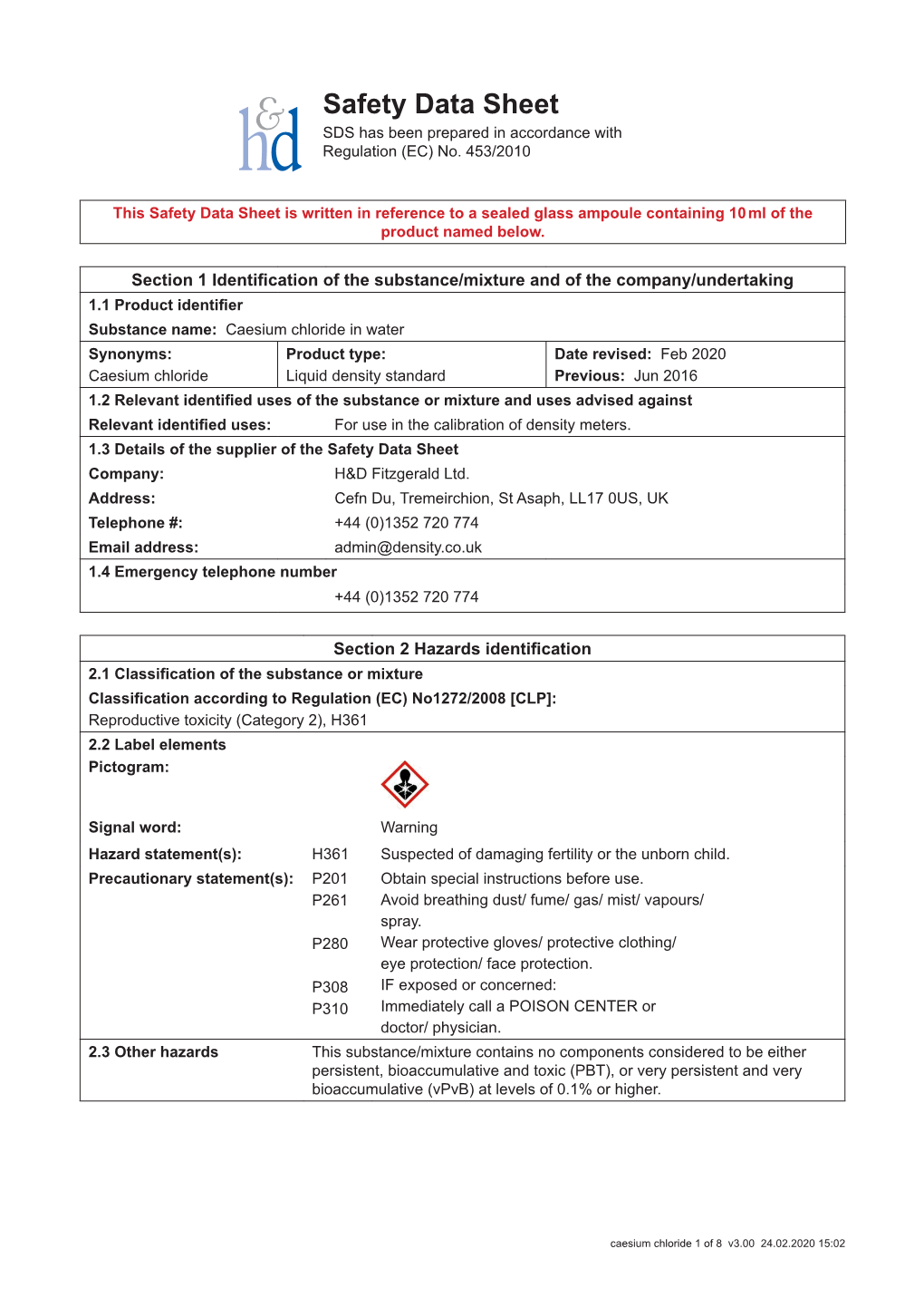 Hd& Safety Data Sheet