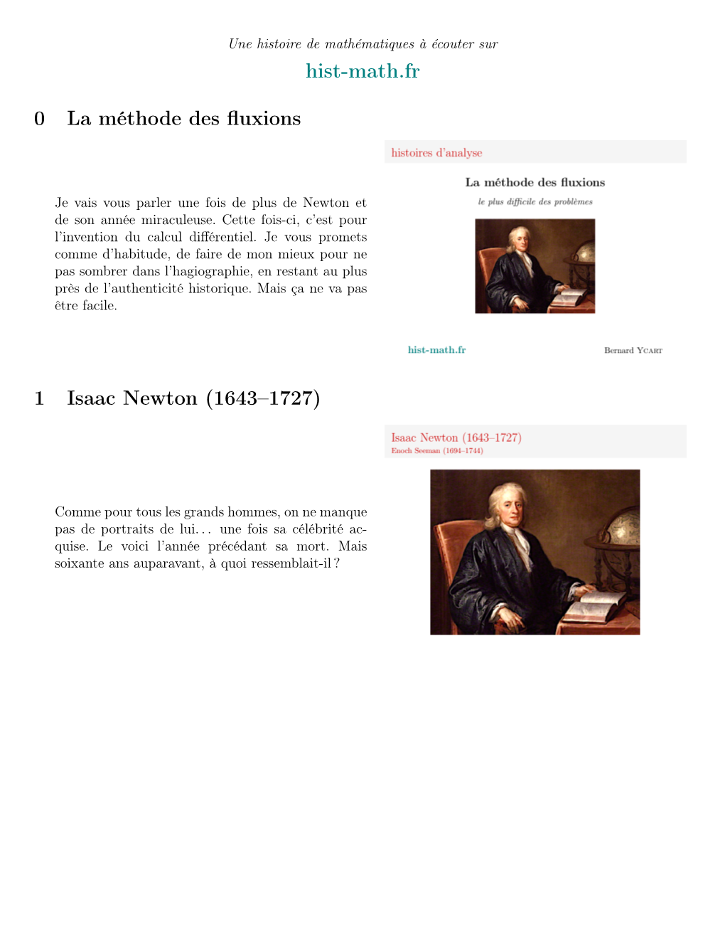 Hist-Math.Fr 0 La Méthode Des Fluxions 1 Isaac Newton (1643–1727)