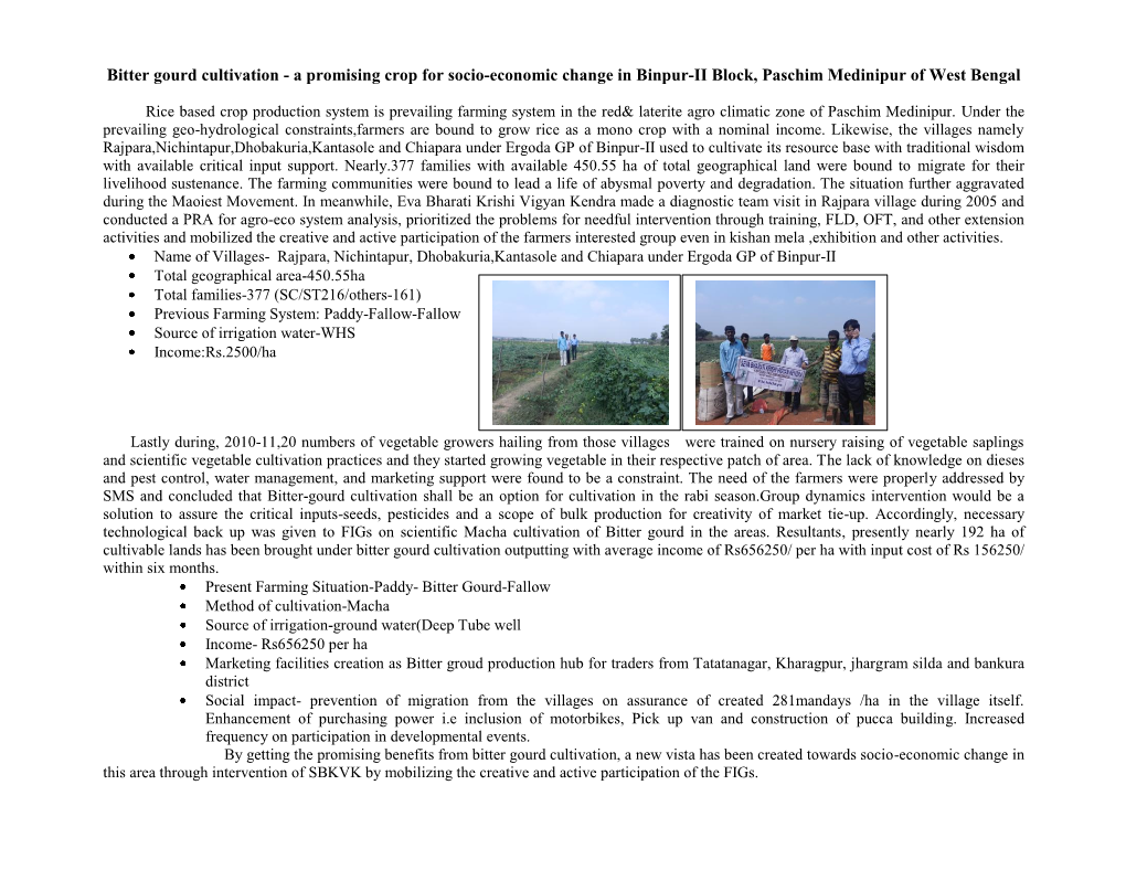 Bitter Gourd Cultivation - a Promising Crop for Socio-Economic Change in Binpur-II Block, Paschim Medinipur of West Bengal