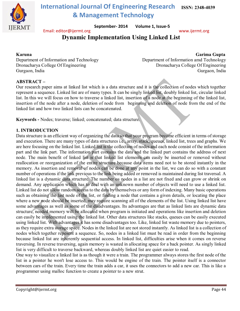 Dynamic Implementation Using Linked List