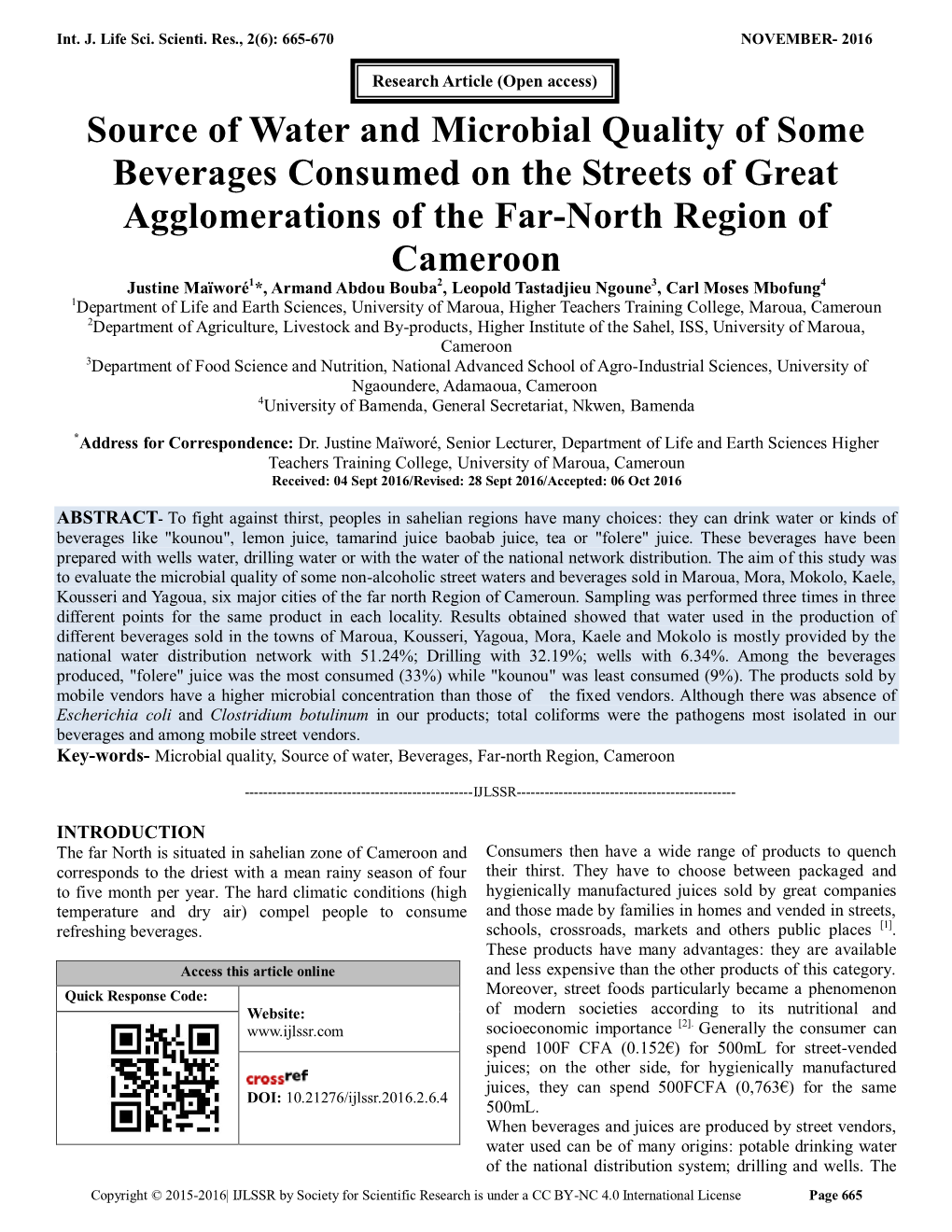 Source of Water and Microbial Quality of Some Beverages Consumed On