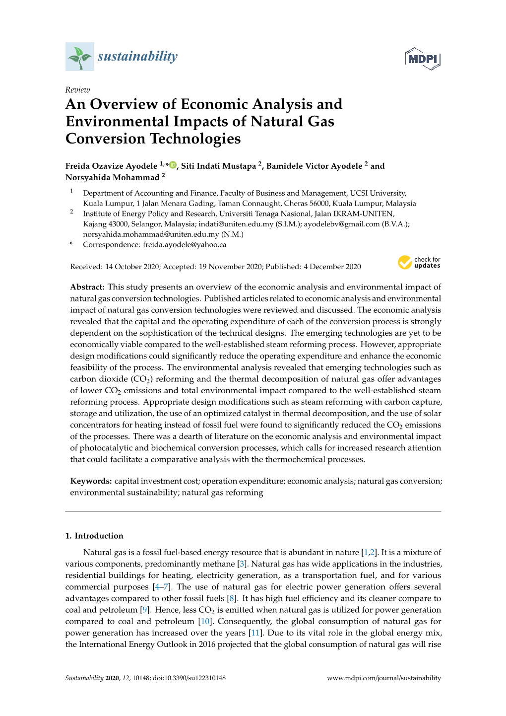 An Overview of Economic Analysis and Environmental Impacts of Natural Gas Conversion Technologies