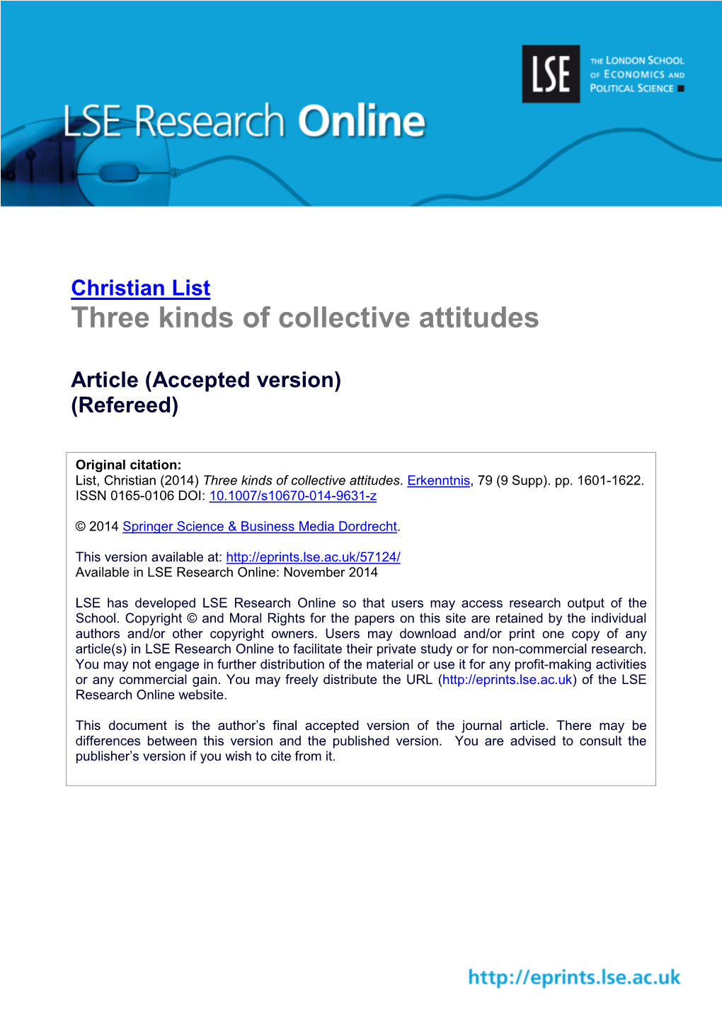 Christian List Three Kinds of Collective Attitudes