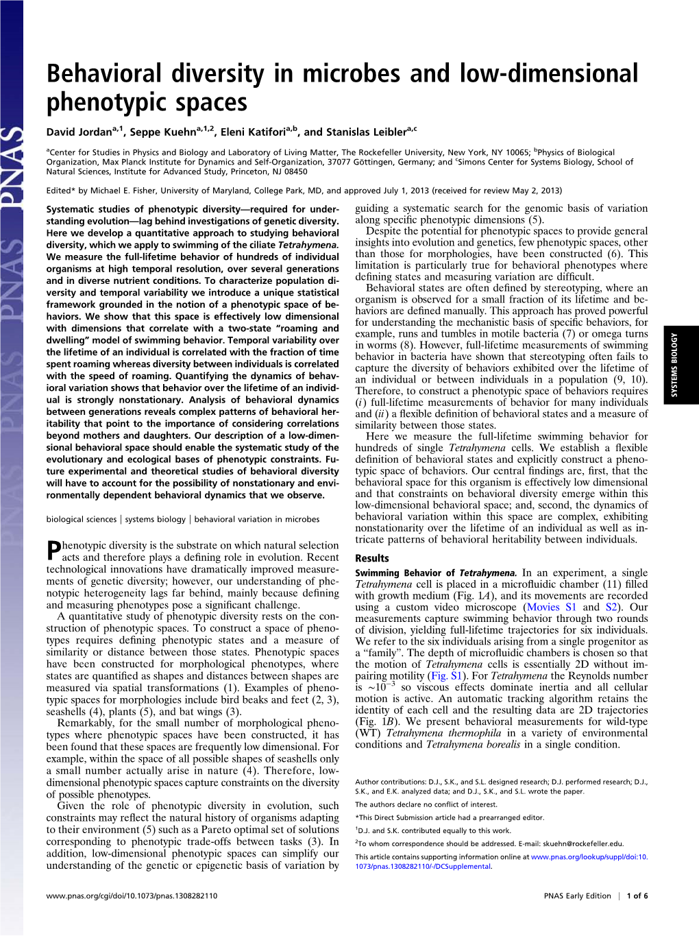 Behavioral Diversity in Microbes and Low-Dimensional Phenotypic Spaces