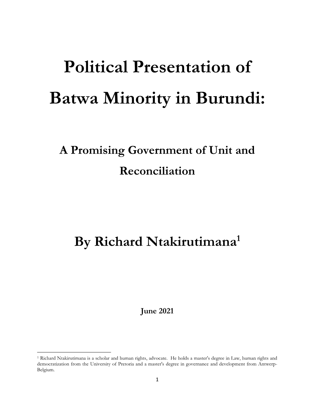 Political Presentation of Batwa Minority in Burundi
