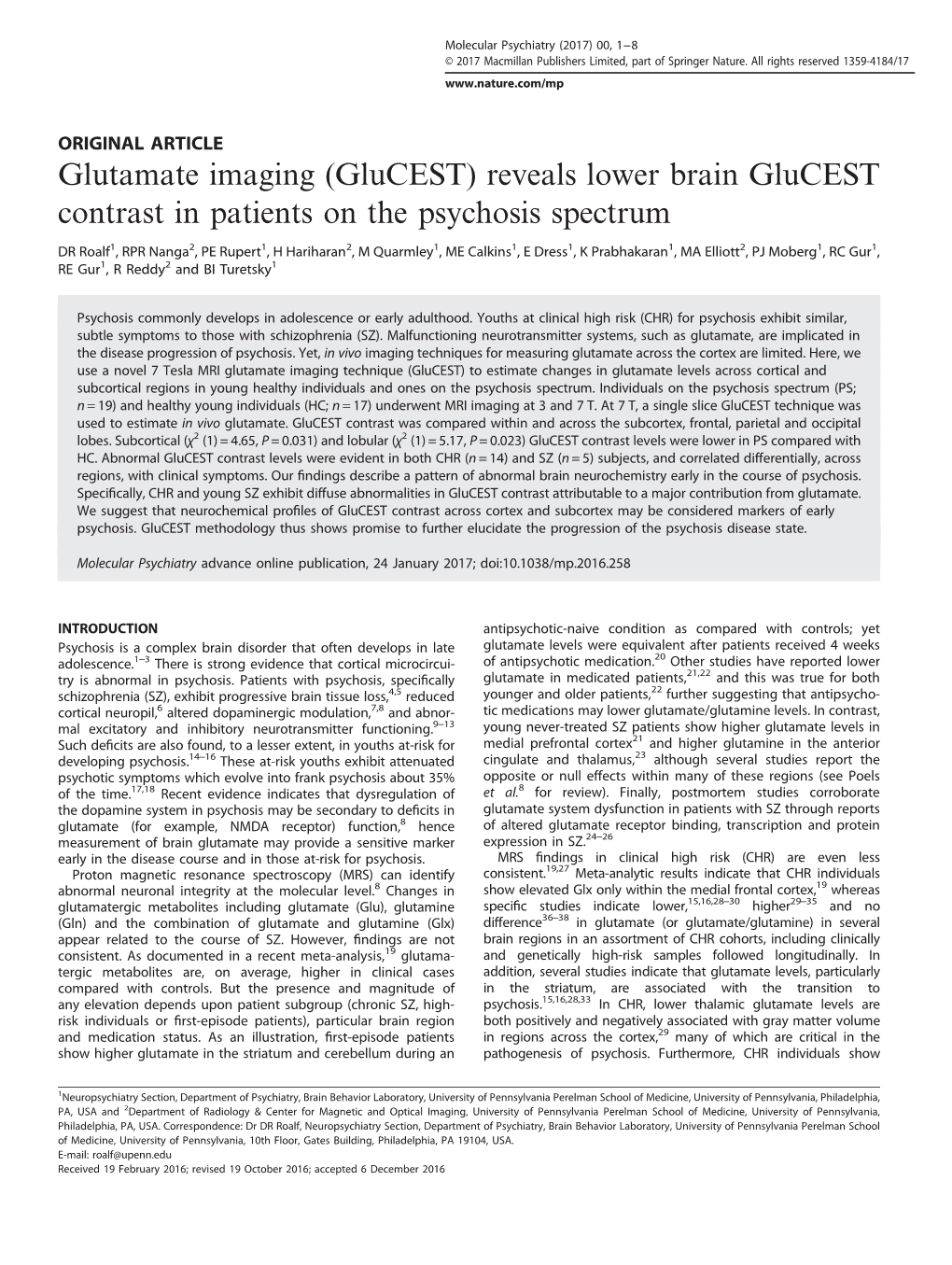 Reveals Lower Brain Glucest Contrast in Patients on the Psychosis Spectrum