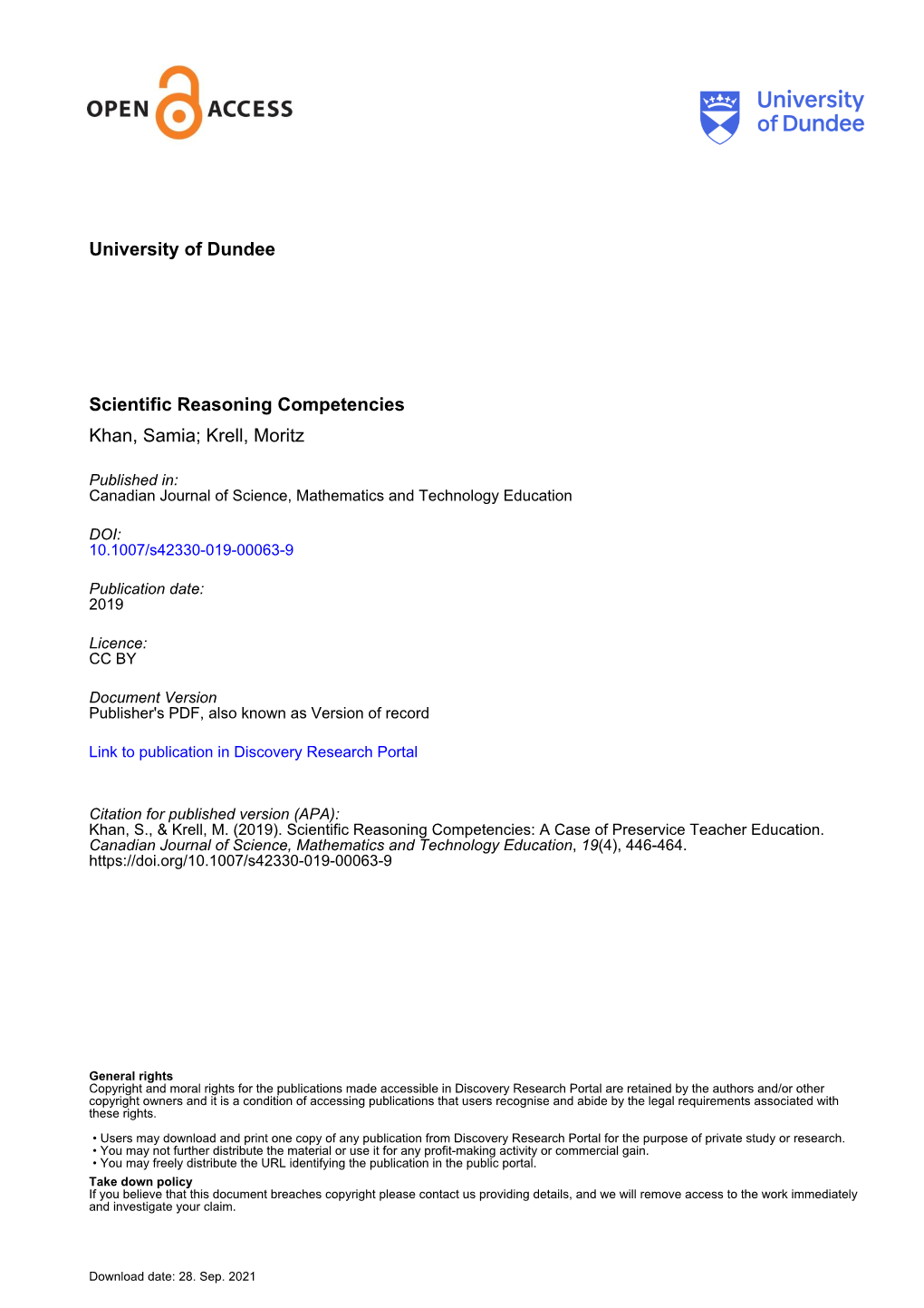 Scientific Reasoning Competencies: a Case of Preservice Teacher Education