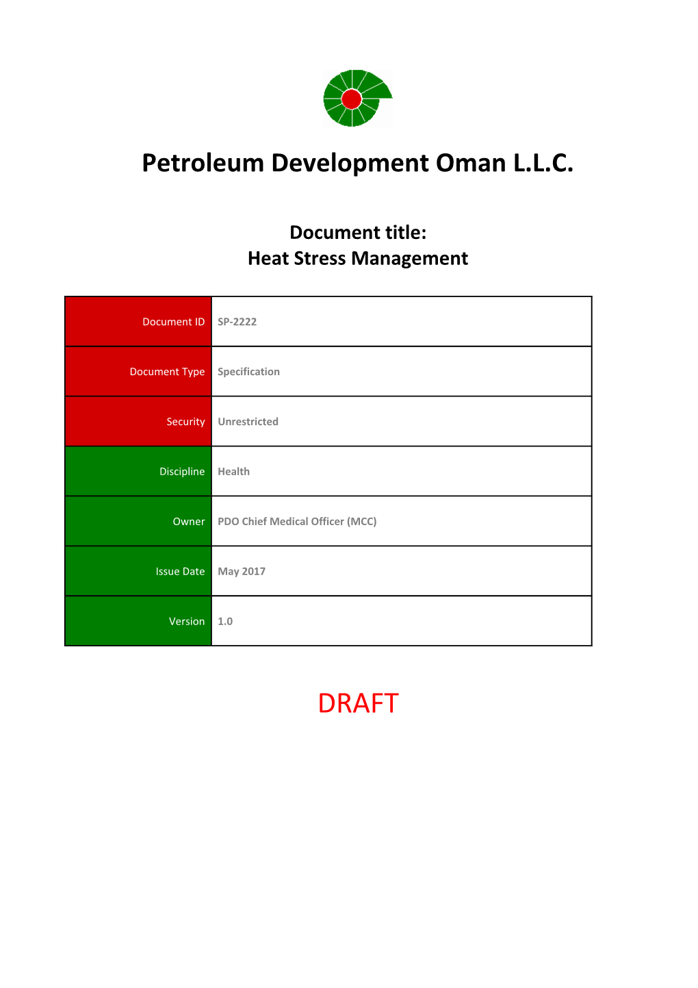 Heat Stress Standard V1.0 (OPAL Standard)