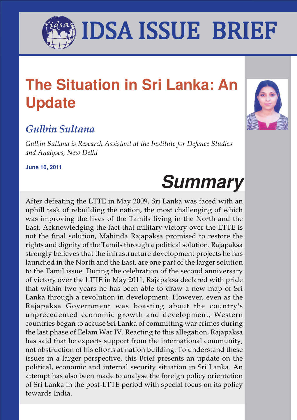 The Situation in Sri Lanka: an Update