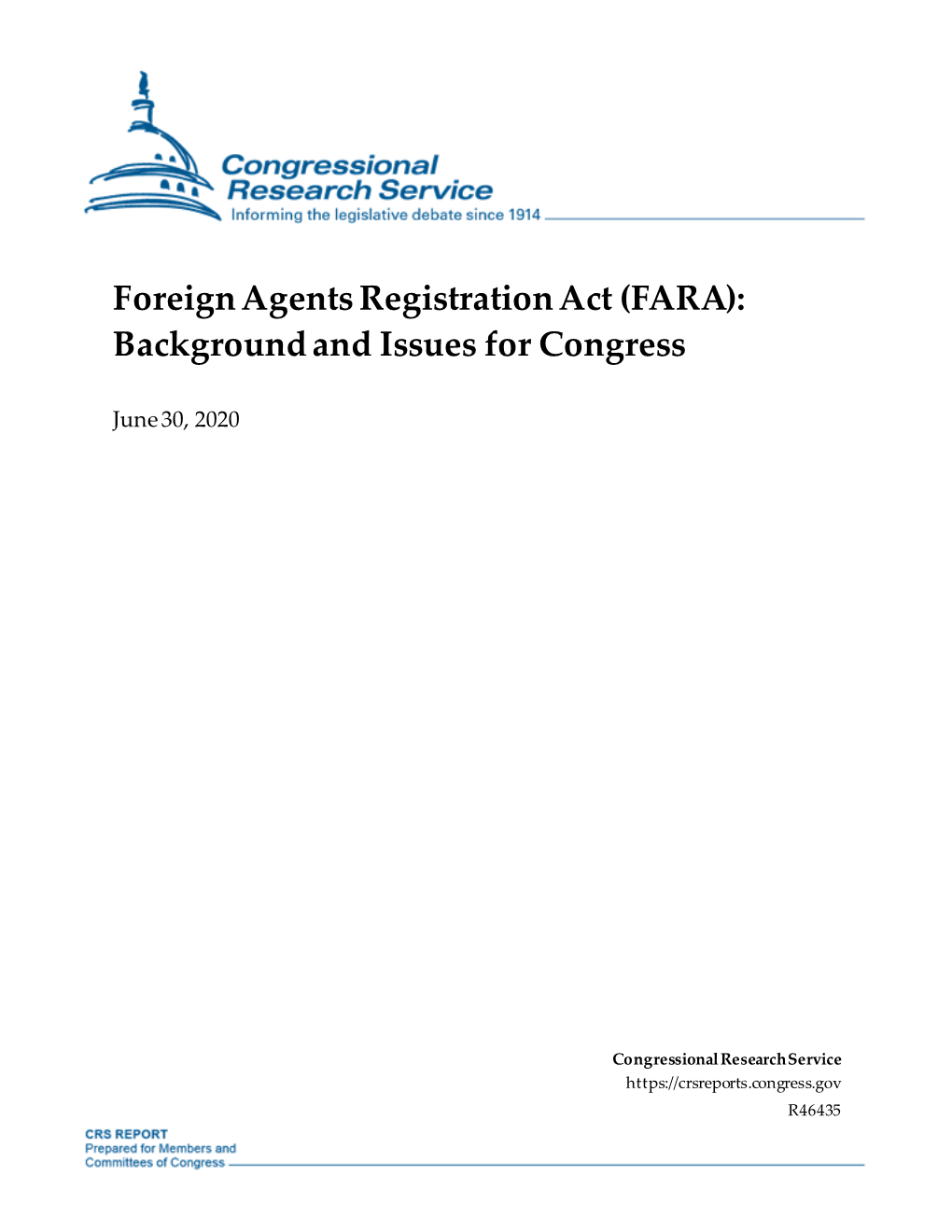 Foreign Agents Registration Act (FARA): Background and Issues for Congress