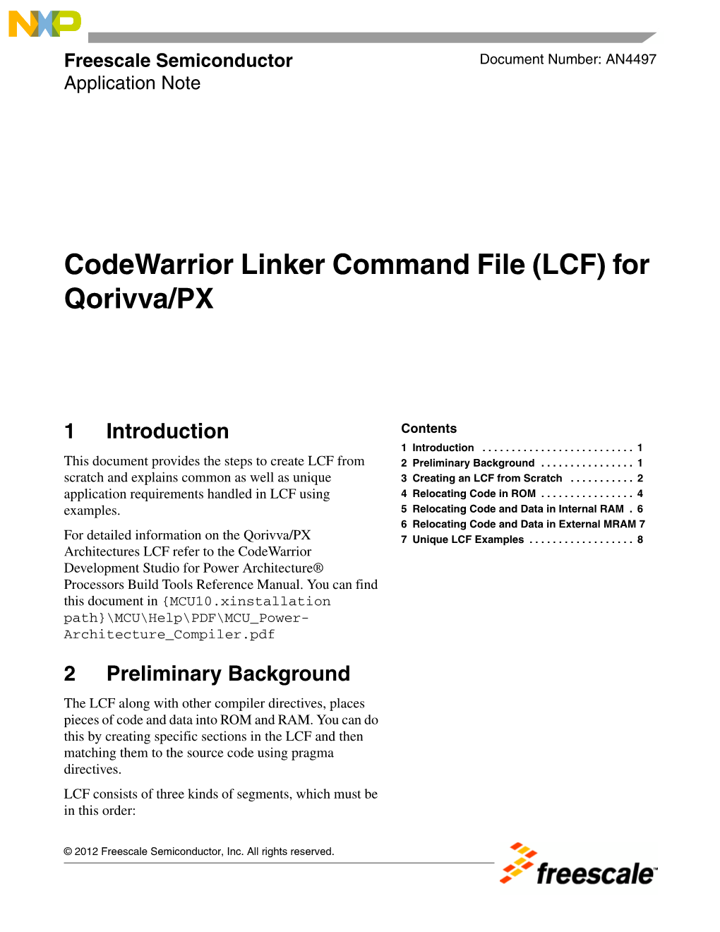 Codewarrior Linker Command File (LCF) for Qorivva/PX