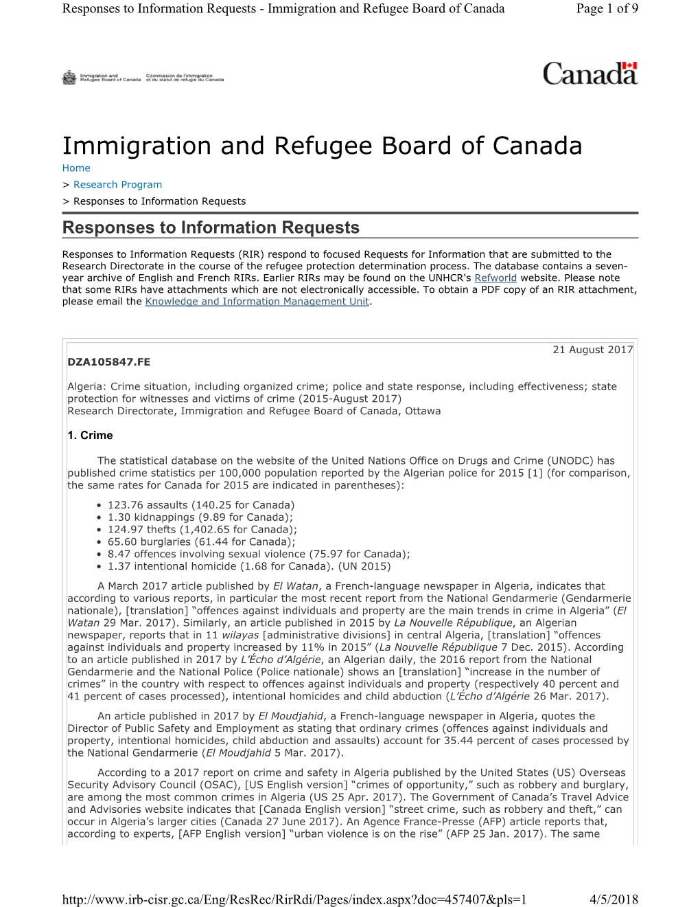 Immigration and Refugee Board of Canada Page 1 of 9