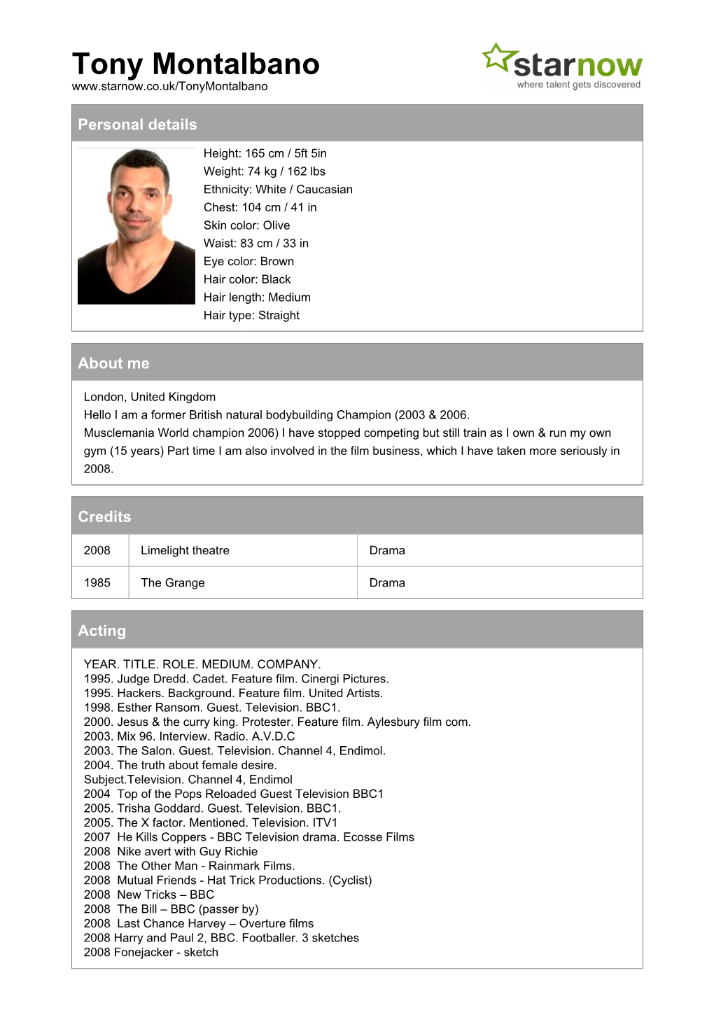 Starnow Resume for Tony Montalbano