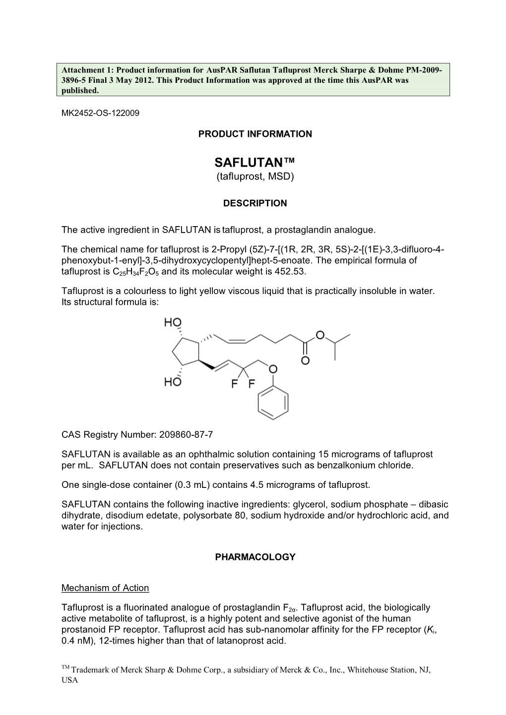 Attachment 1: Product Information for Saflutan (Tafluprost)