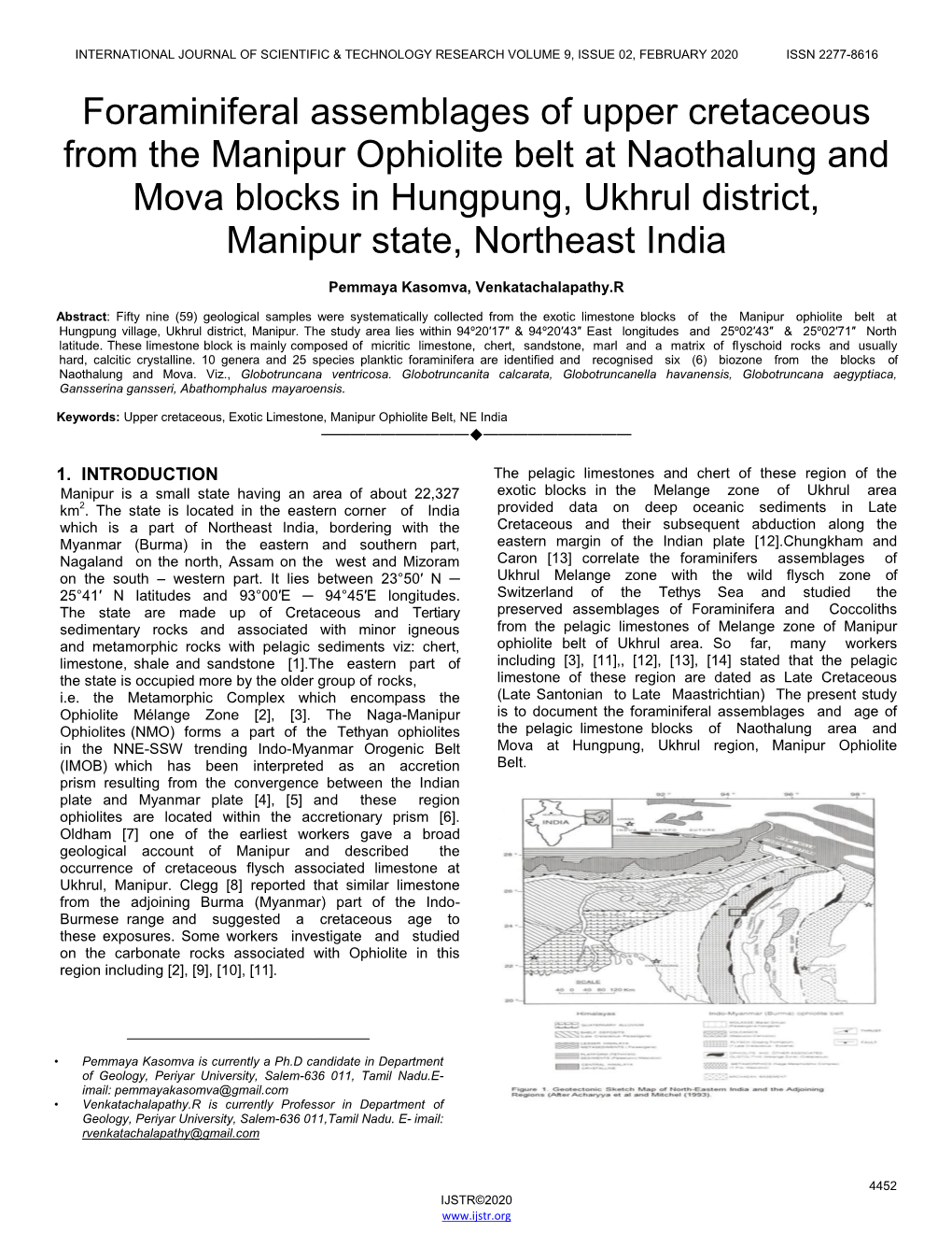 Foraminiferal Assemblages of Upper Cretaceous from the Manipur