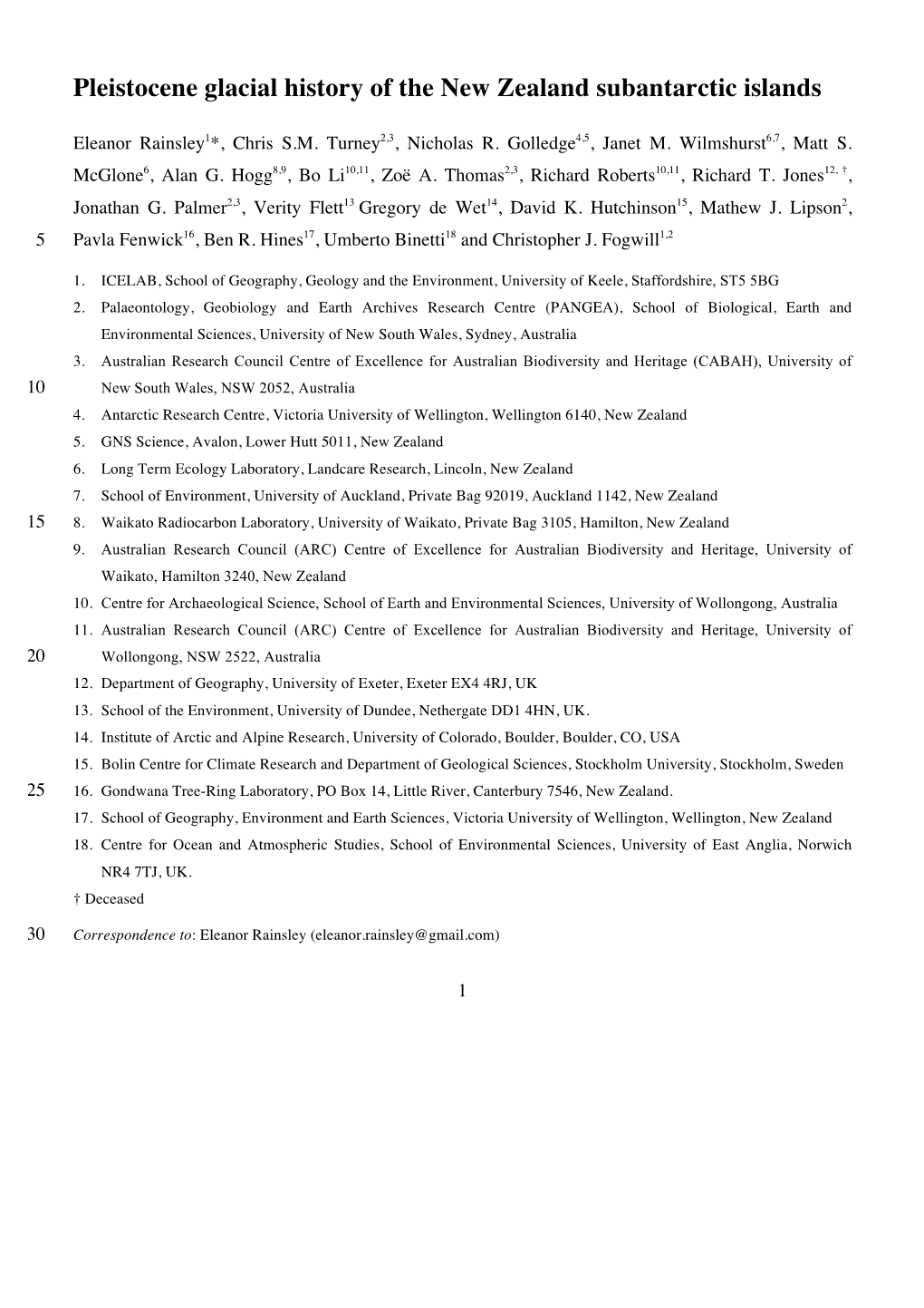 Pleistocene Glacial History of the New Zealand Subantarctic Islands