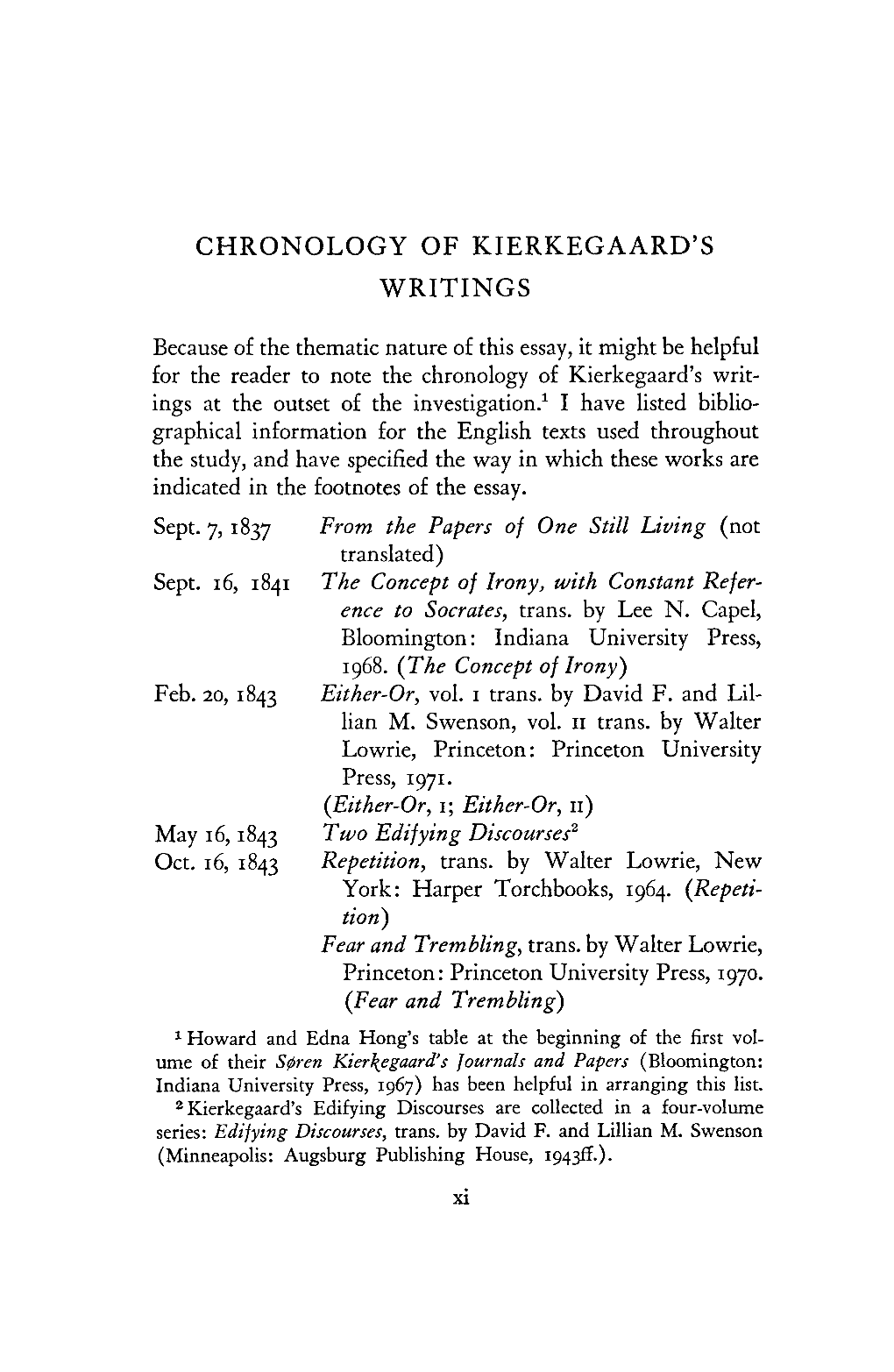 Chronology of Kierkegaard's Writings