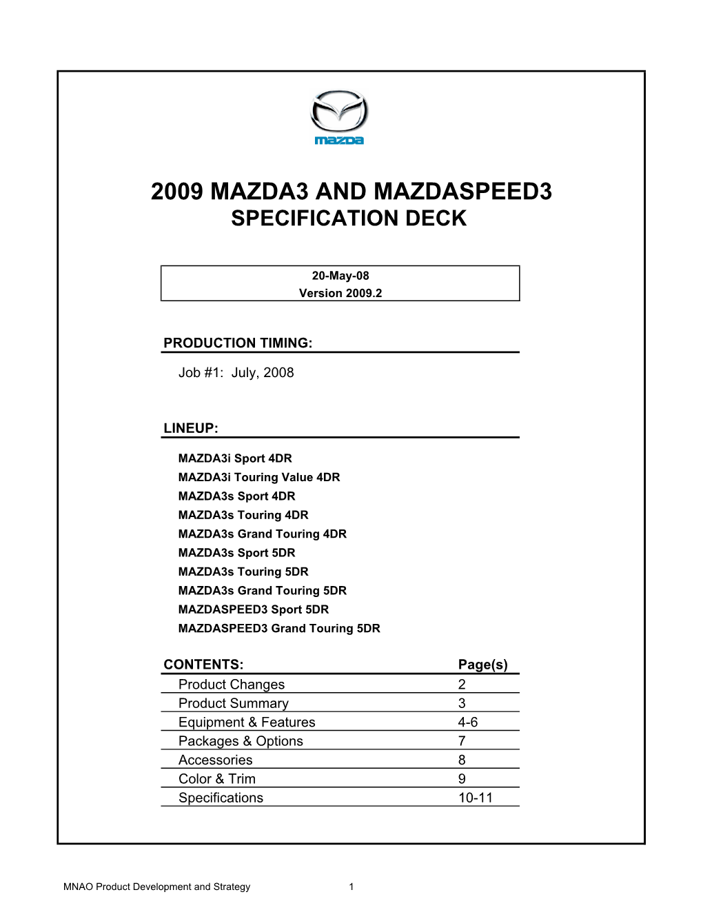 2009 MAZDASPEED3 Spec