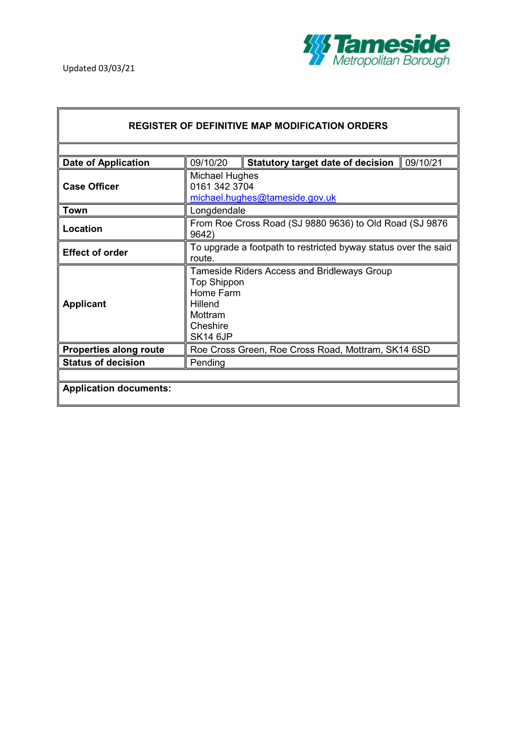 Register of Definitive Map Modification Orders