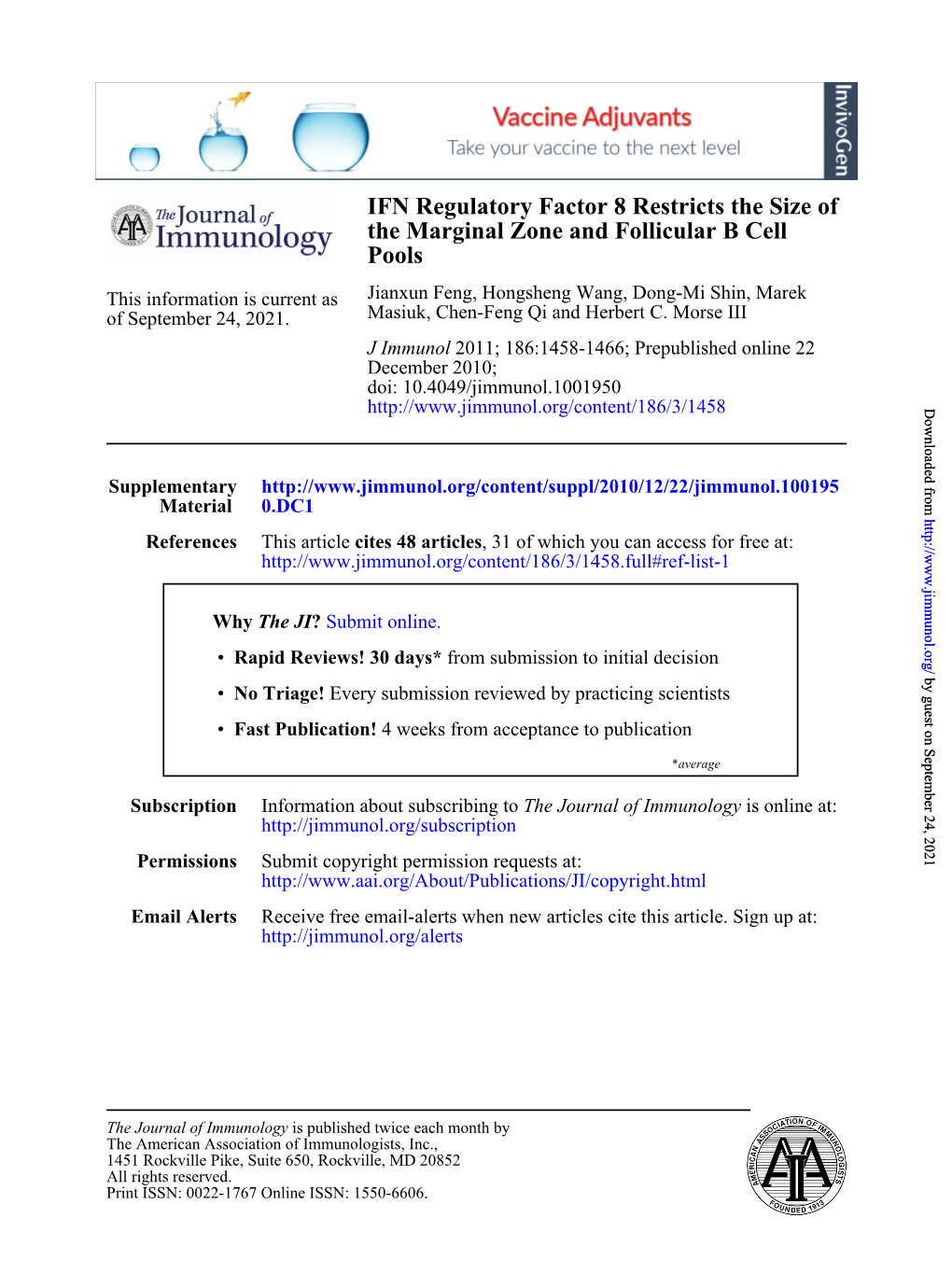 Pools the Marginal Zone and Follicular B Cell IFN Regulatory