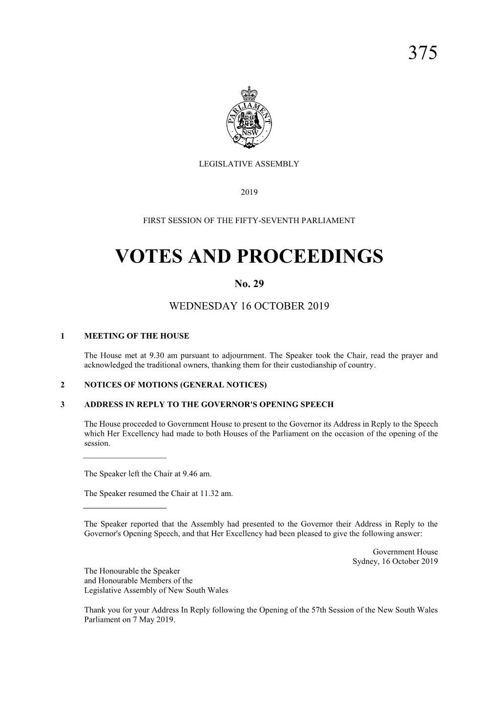375 Votes and Proceedings