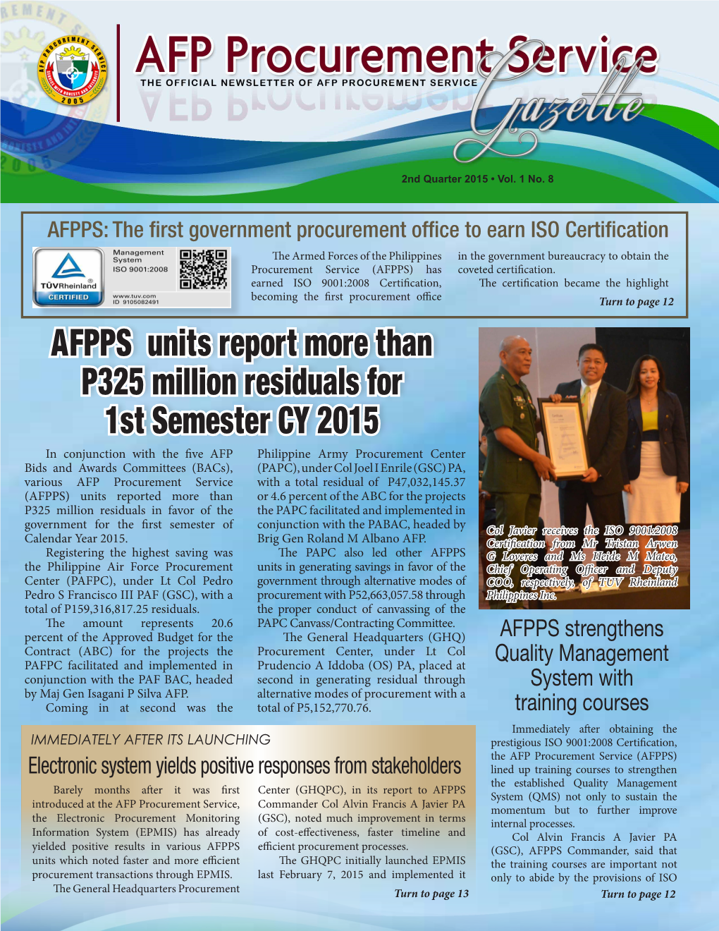 AFPPS Units Report More Than P325 Million Residuals for 1St Semester