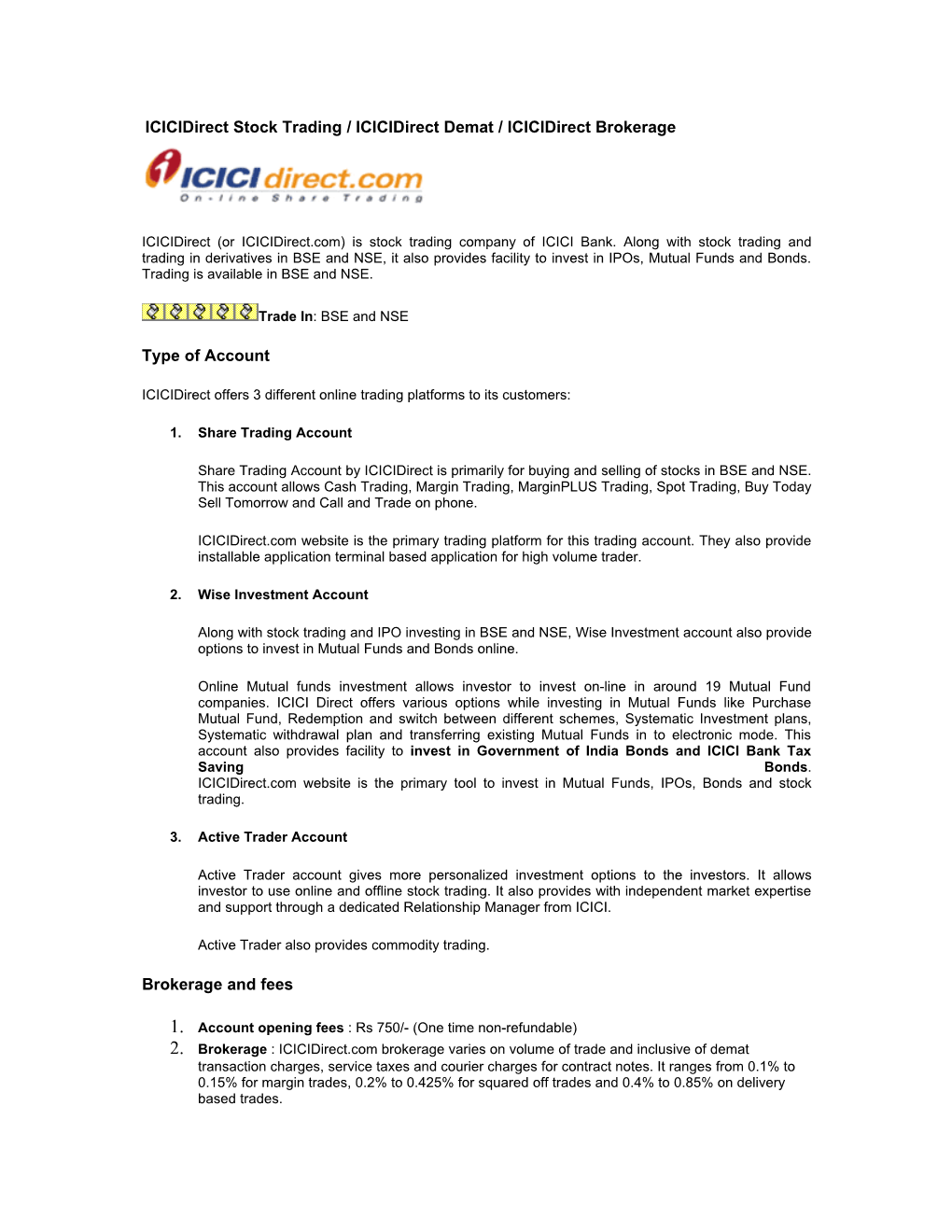 Icicidirect Stock Trading / Icicidirect Demat / Icicidirect Brokerage