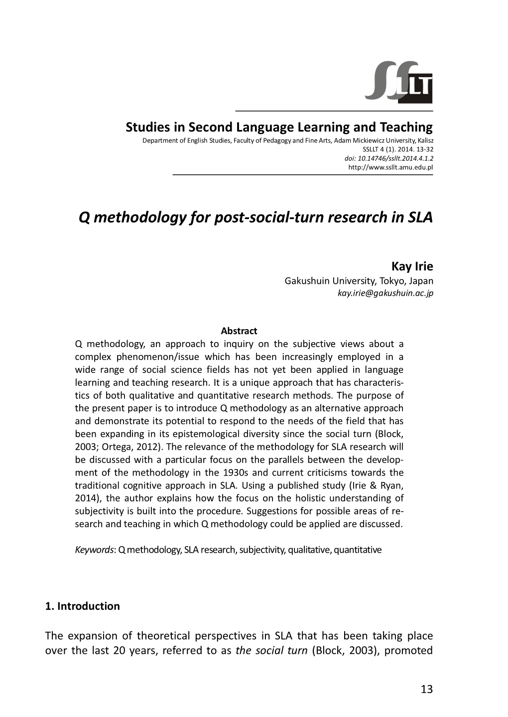 Q Methodology for Post-Social-Turn Research in SLA
