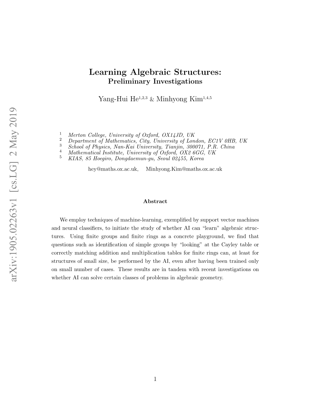 Learning Algebraic Structures: Preliminary Investigations