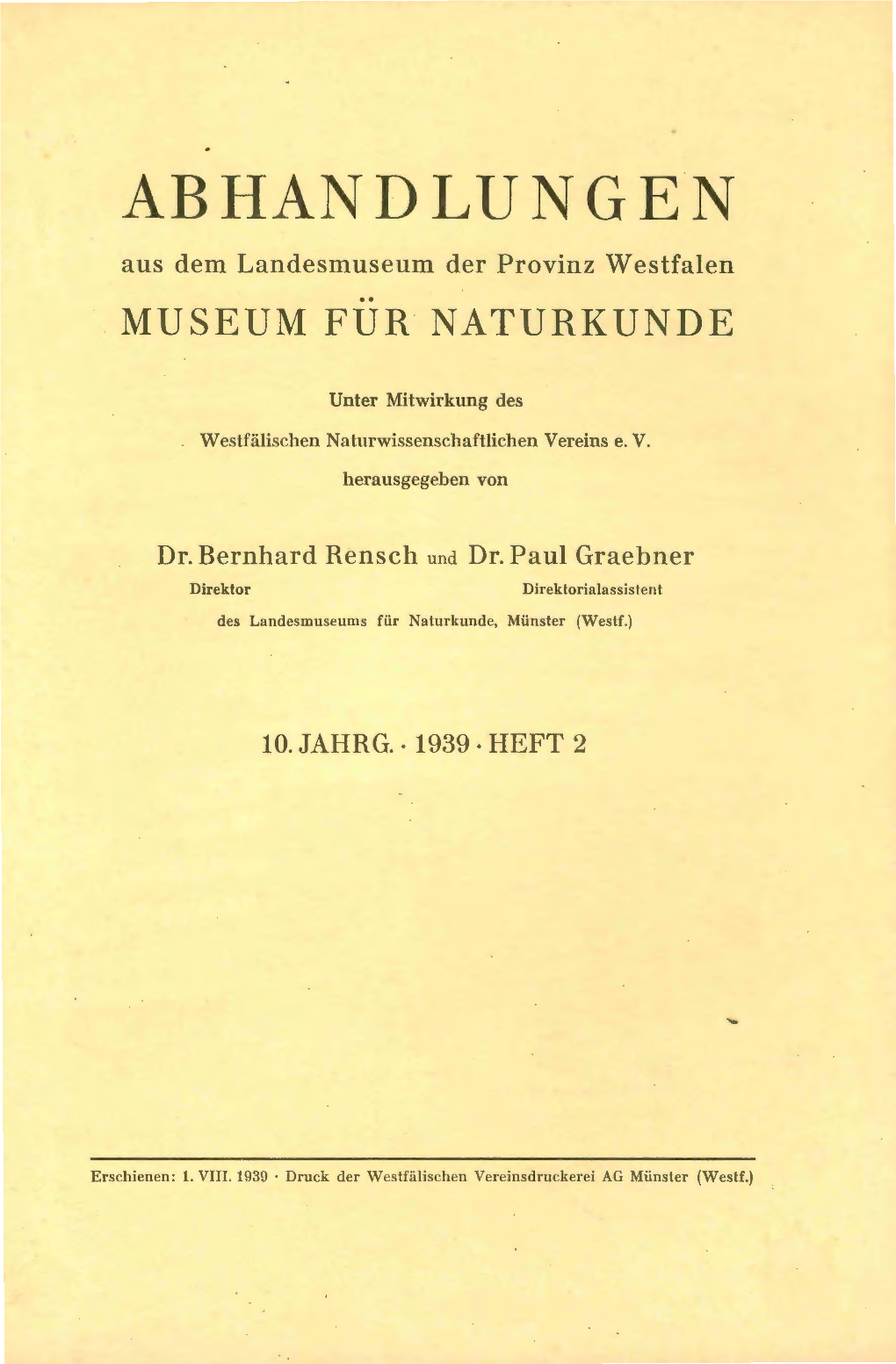 ABHANDLUNGEN Aus Dem Landesmuseum Der Provinz Westfalen MUSEUM FUR NATURKUNDE