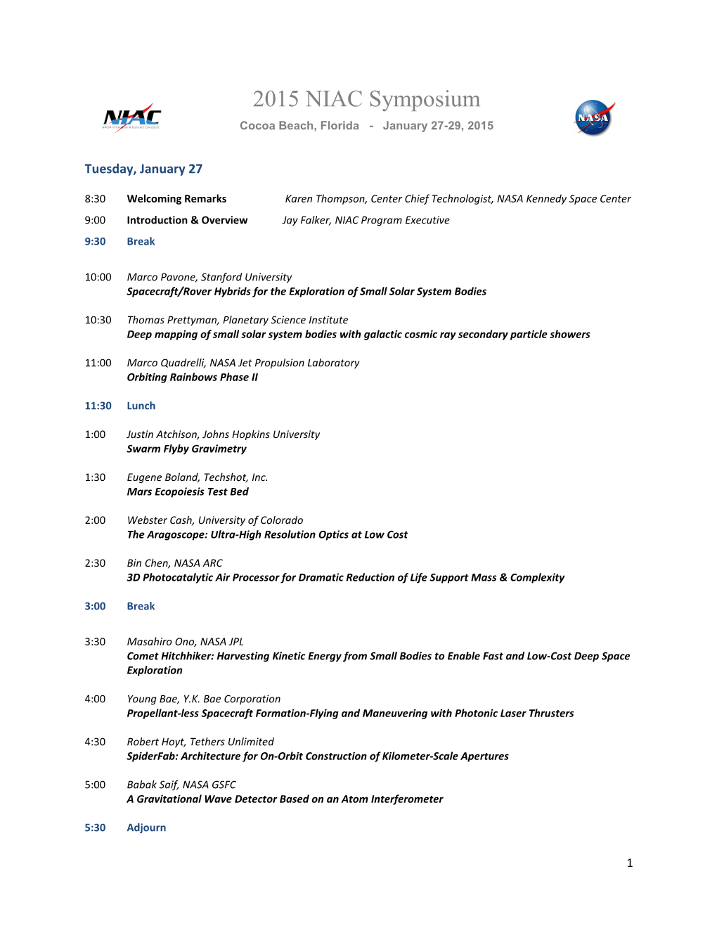 2015 NIAC Symposium Agenda