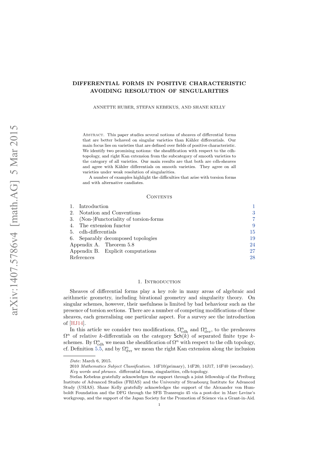 Differential Forms in Positive Characteristic Avoiding Resolution Of