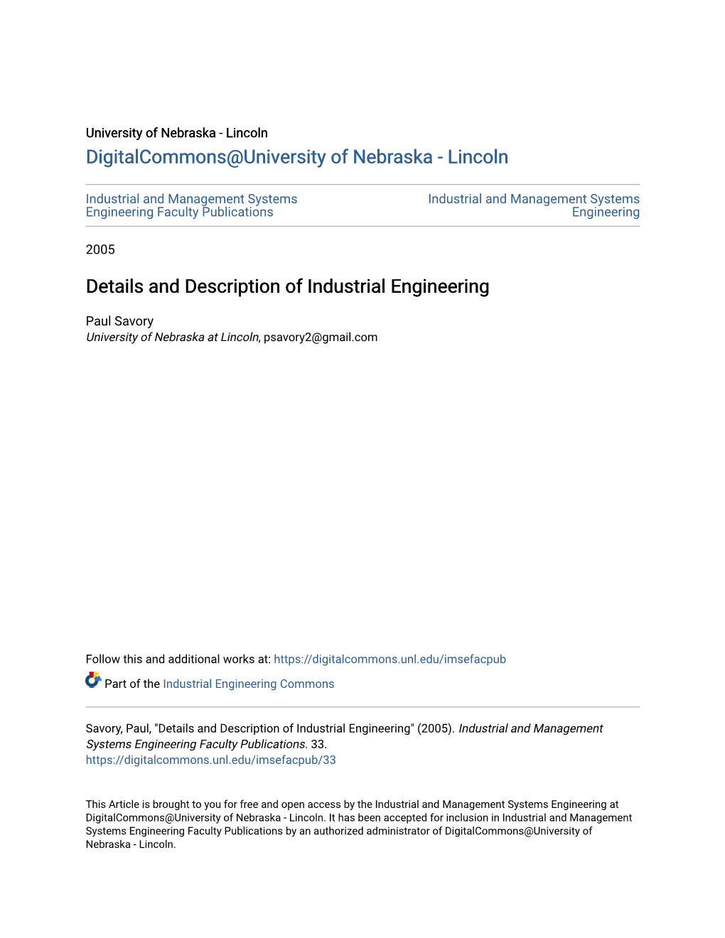 Details and Description of Industrial Engineering