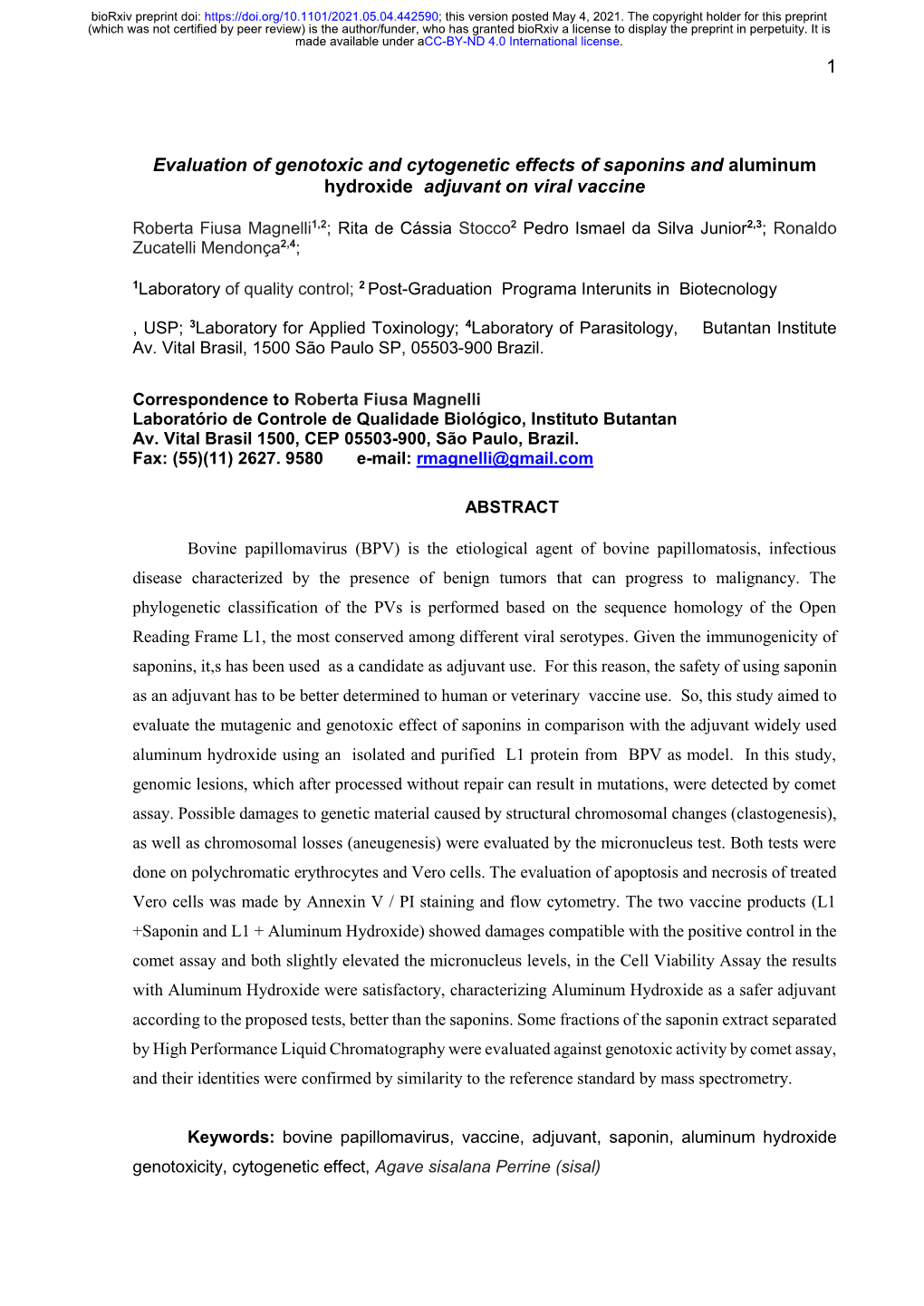 1 Evaluation of Genotoxic and Cytogenetic Effects of Saponins And