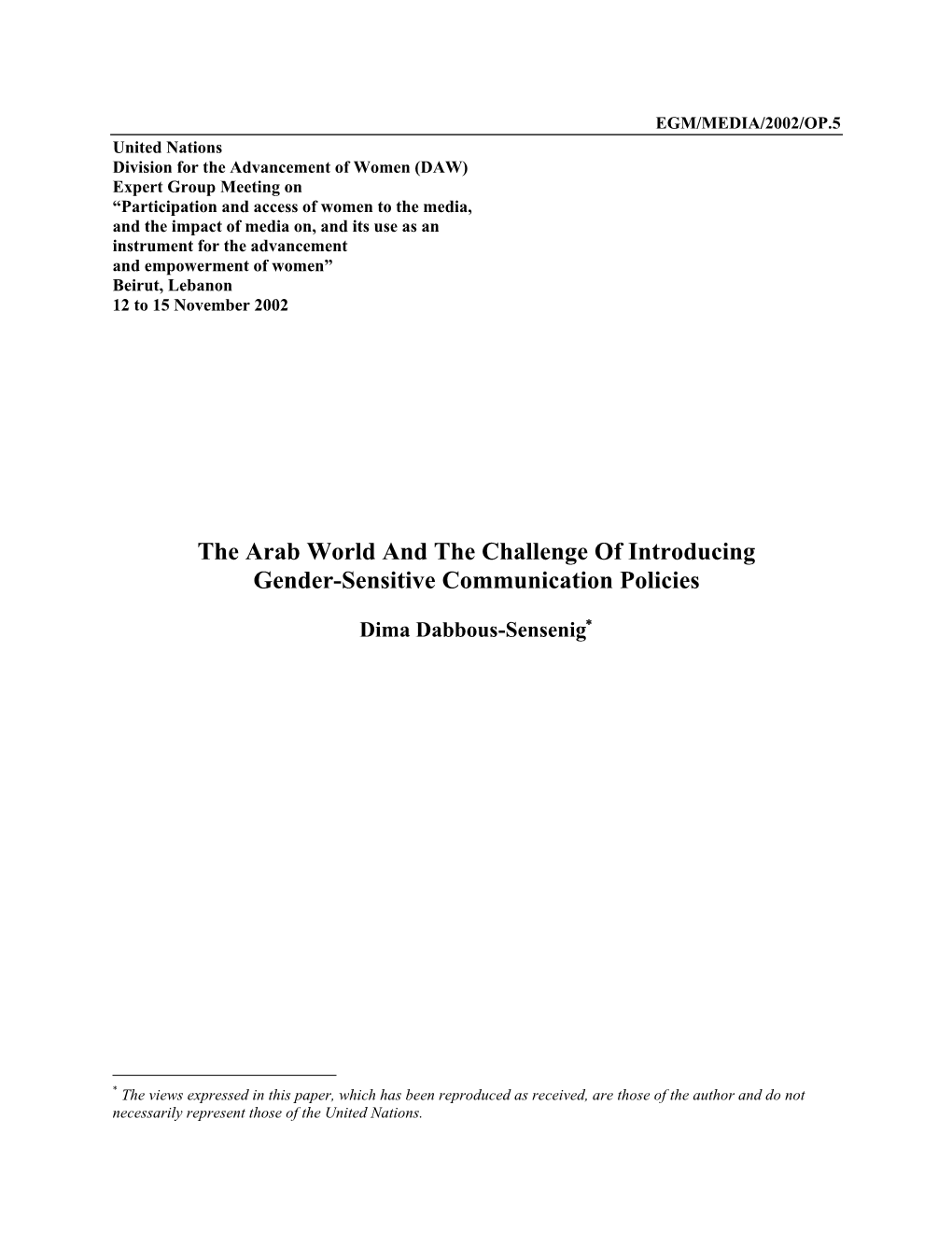 The Arab World and the Challenge of Introducing Gender-Sensitive Communication Policies