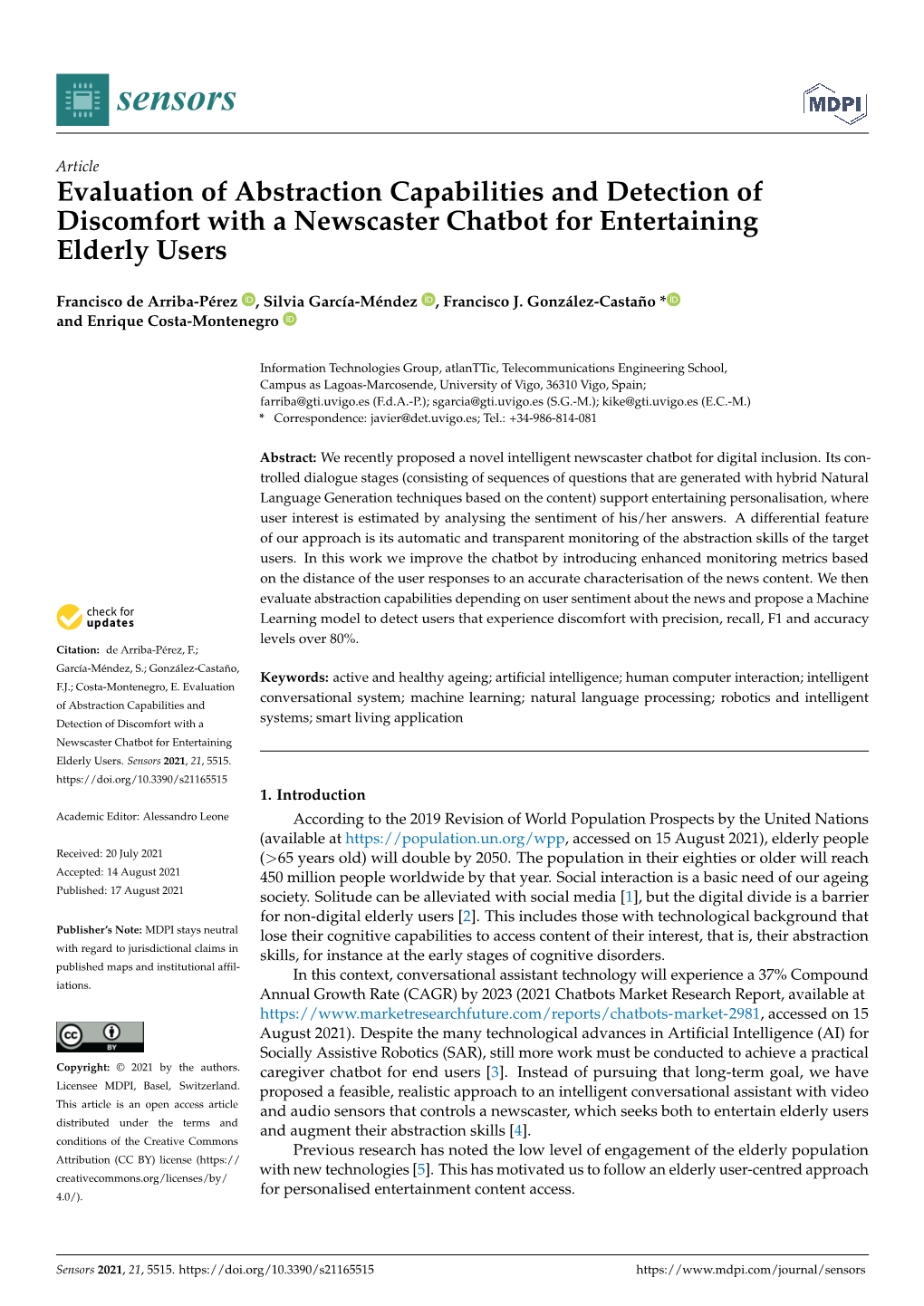 Evaluation of Abstraction Capabilities and Detection of Discomfort with a Newscaster Chatbot for Entertaining Elderly Users