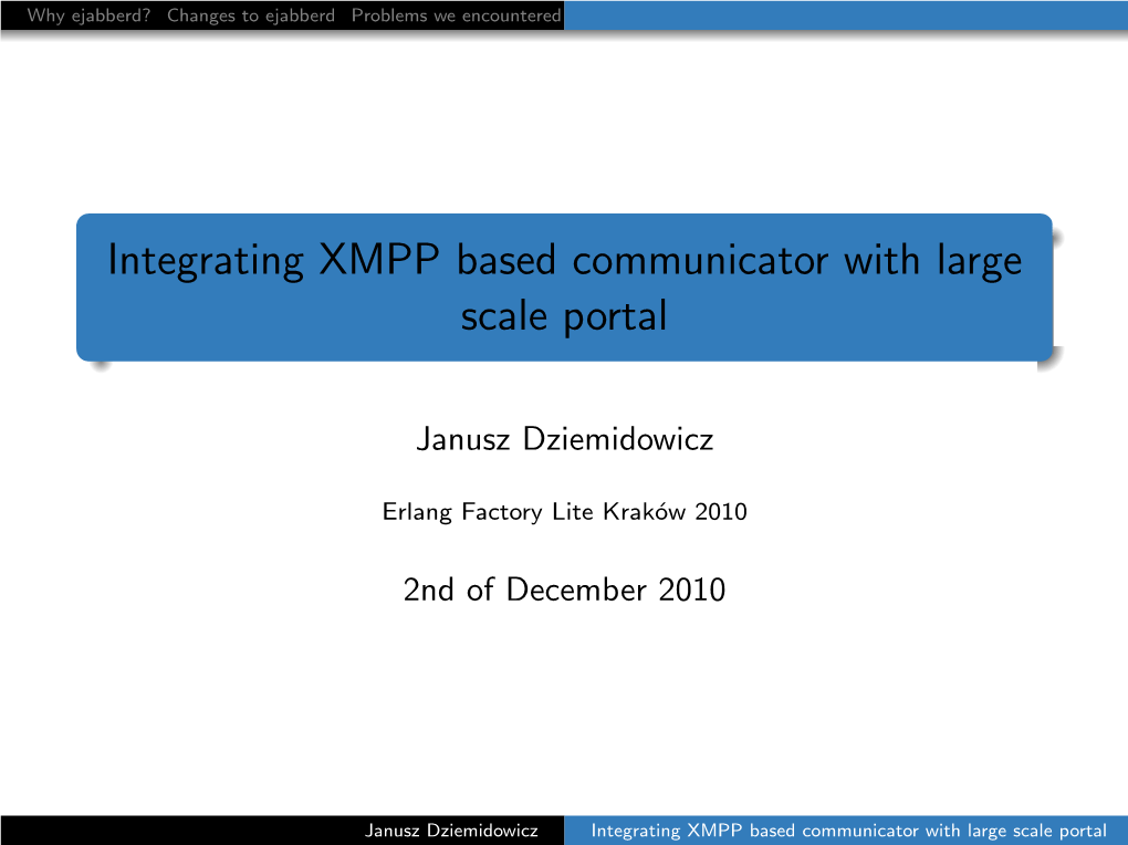 Integrating XMPP Based Communicator with Large Scale Portal